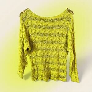 ANTHROPOLOGIE MOTH Womens Open Knit Dolman Sleeve Sweater Yellow Medium Pullover